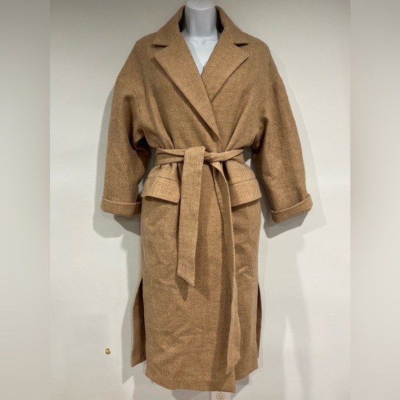 Zara wool belted coat tan 🔥blogger style aritzia maxmara nanushka - Picture 12 of 15